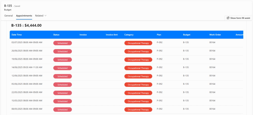 NDIS Scheduling in Dynamics 365 Appointments by Budget