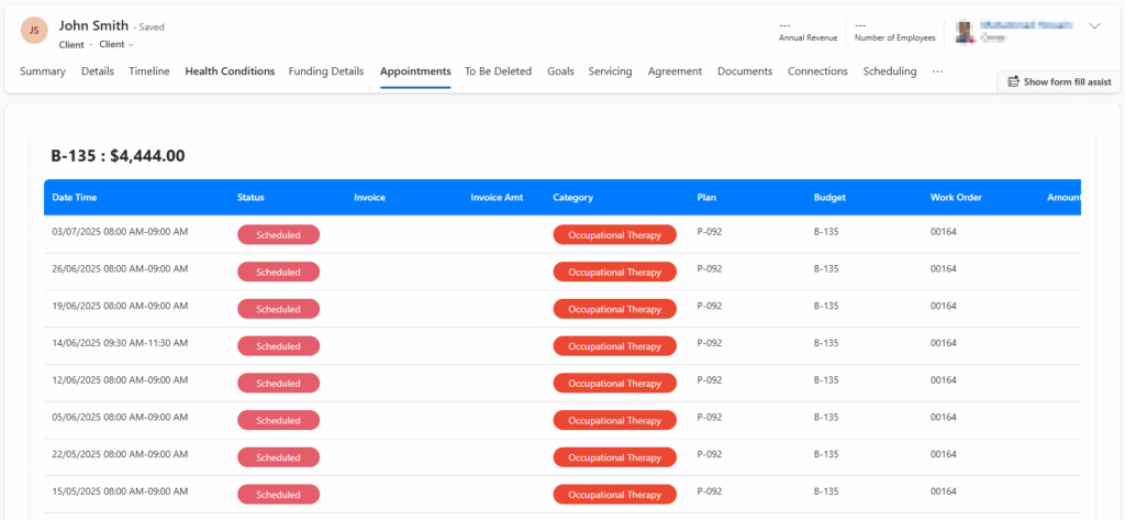 NDIS Scheduling in Dynamics 365 Appointments by Client