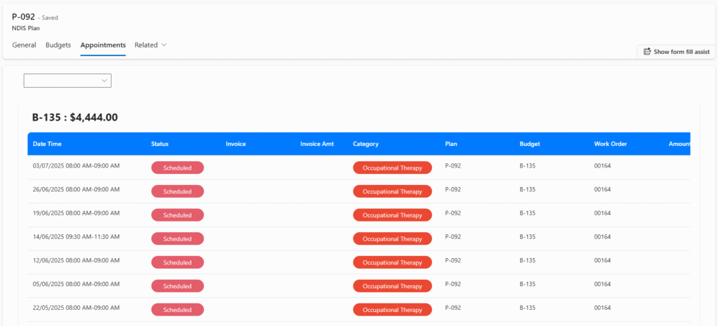 NDIS Scheduling in Dynamics 365 Appointments by Plan