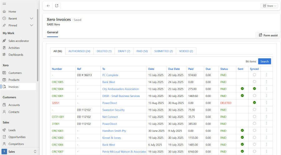 Xero Invoices in Dynamics 365