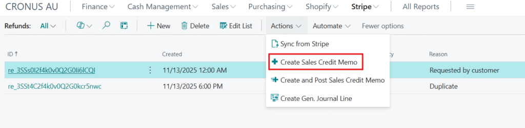 Credit Memo in Business Central