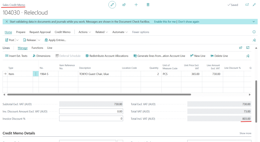 Refunds directly within Business Central
