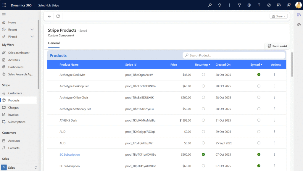 Stripe Integration Dashboard in Dynamics 365 CRM