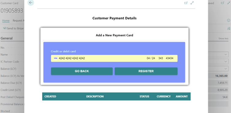 Stripe payment in Business Central