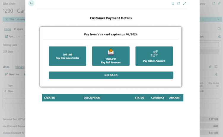 sales order pays the full or partial amount.