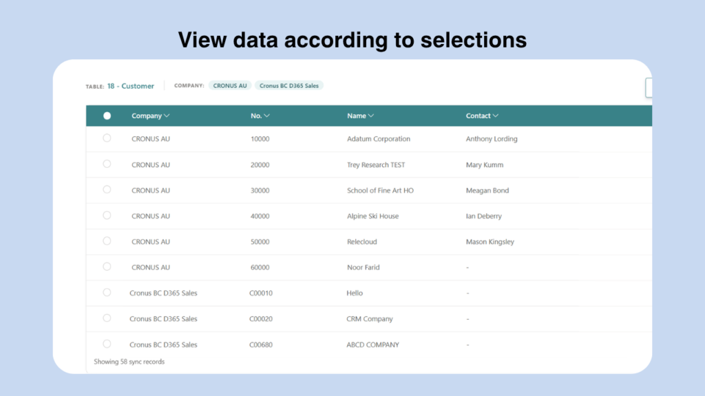 Business Central data viewer in 360 Insights