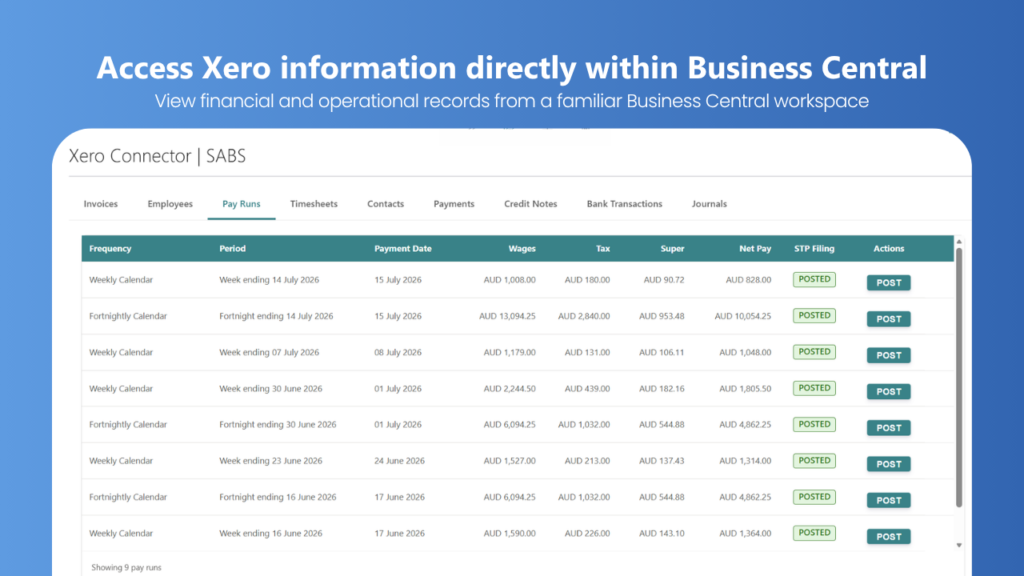 Xero Connector for Business Central dashboard